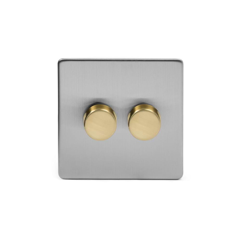 Soho Lighting Brushed Chrome & Brushed Brass 2 Gang 1000W DC1-10V Dimmer Switch