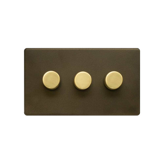 Soho Lighting Bronze & Brushed Brass 3 Gang 2 -Way Intelligent Dimmer 150W LED (300w Halogen/Incandescent)