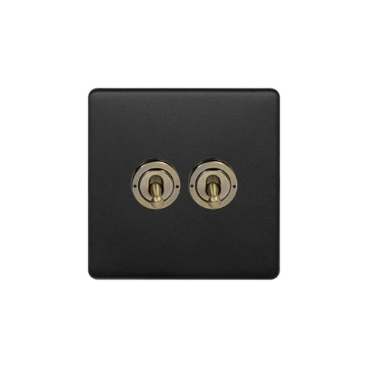 Soho Lighting Matt Black and Antique Brass 2 Gang 2 Way Toggle Switch