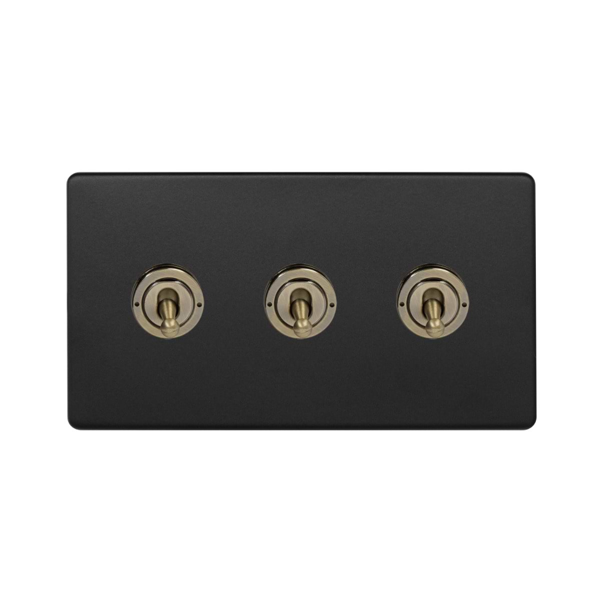 Soho Lighting Matt Black and Antique Brass 3 Gang 2 Way Toggle Switch