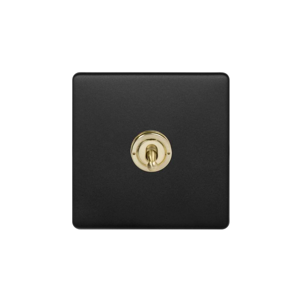The Camden Collection Matt Black & Brushed Brass 20A 1 Gang Intermediate Toggle Screwless