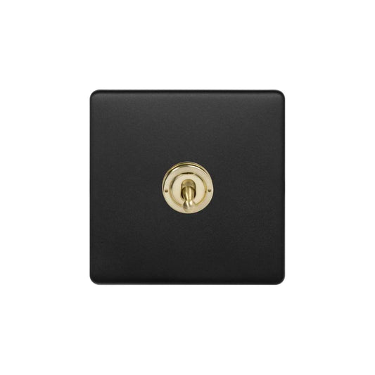 The Camden Collection Matt Black & Brushed Brass 20A 1 Gang Intermediate Toggle Screwless
