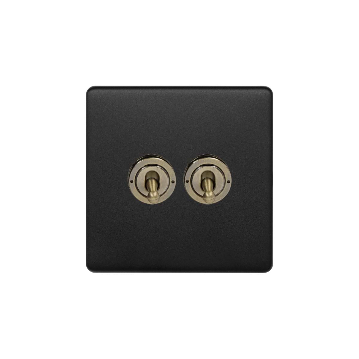 Soho Lighting Matt Black and Antique Brass 2 Gang Intermediate Toggle Switch