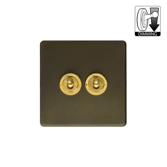 Soho Lighting Lighting Bronze & Brushed Brass 2 Gang Dimming Toggle Switch