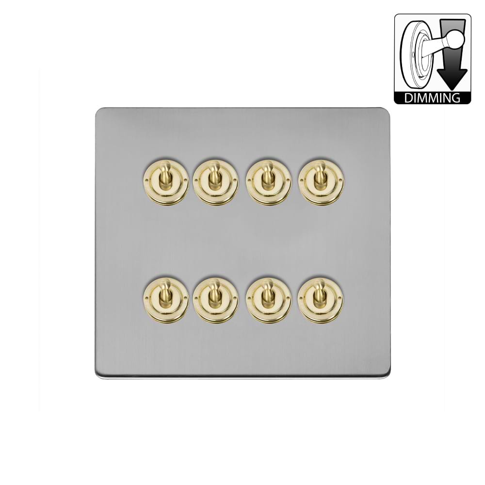 Soho Lighting Lighting Brushed Chrome & Brushed Brass 8 Gang Dimming Toggle Switch