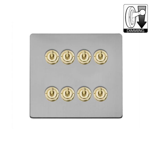 Soho Lighting Lighting Brushed Chrome & Brushed Brass 8 Gang Dimming Toggle Switch