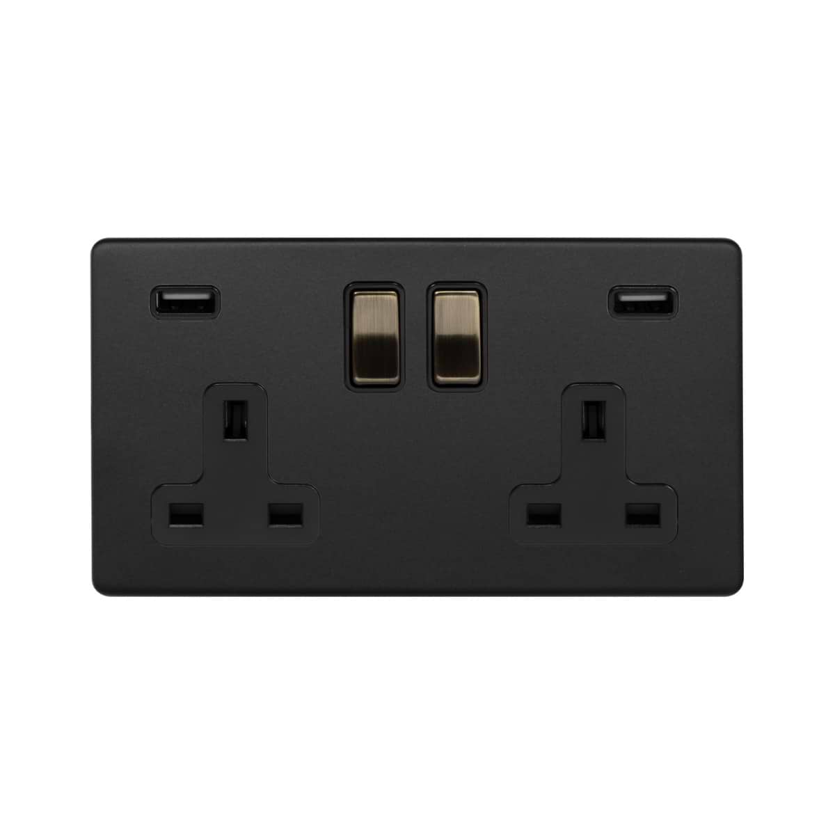 Soho Lighting Matt Black and Antique Brass 2 Gang 3.1 Amp USB Socket