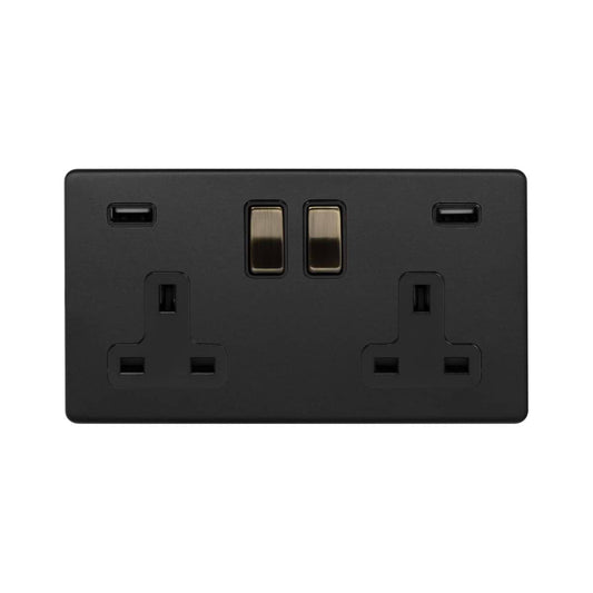 Soho Lighting Matt Black and Antique Brass 2 Gang 3.1 Amp USB Socket
