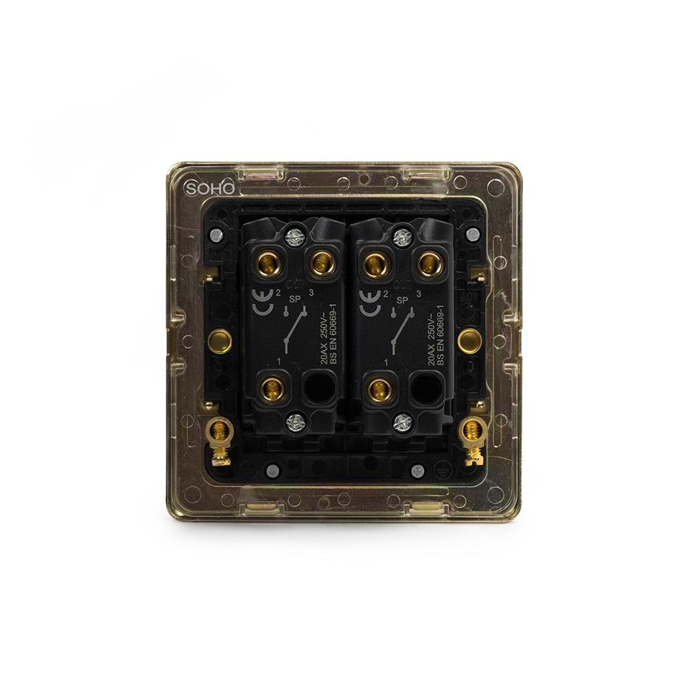 Soho Lighting Matt Black and Antique Brass 2 Gang Intermediate & 2 Way Toggle Switch