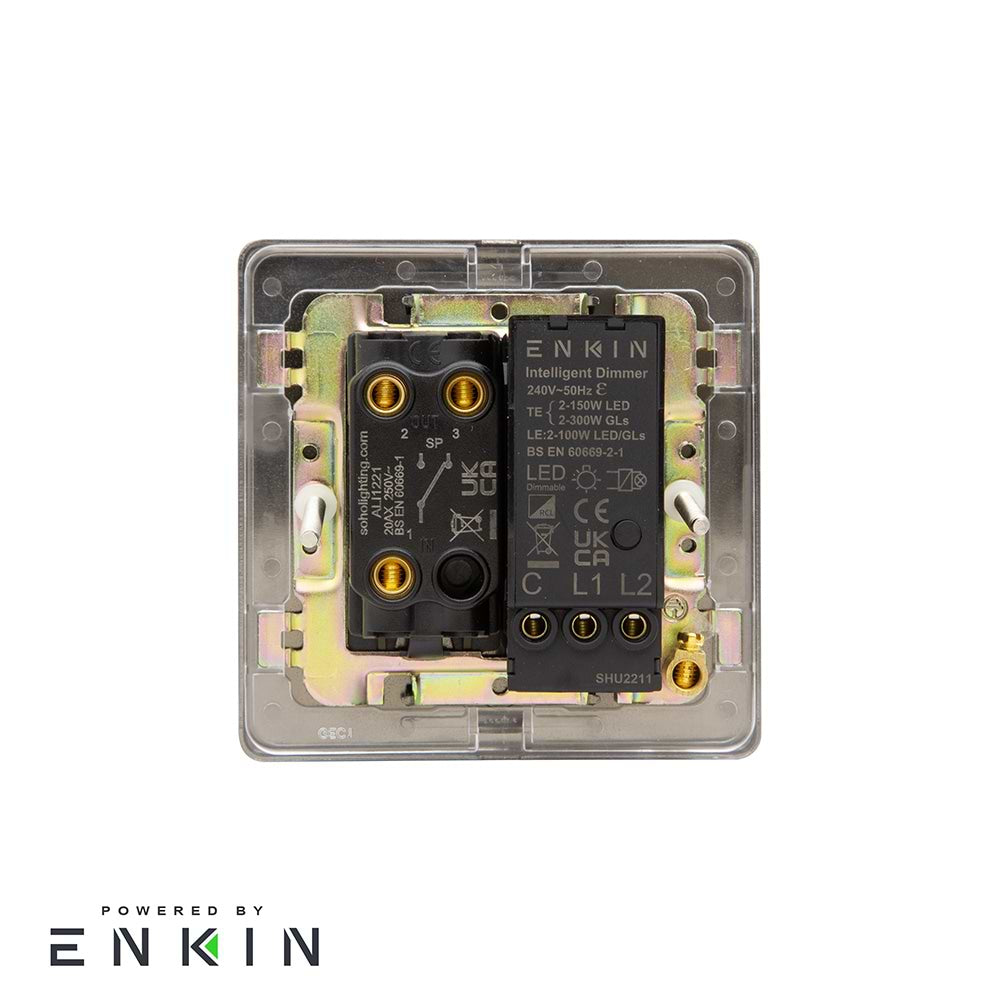The Camden Collection Matt Black & Brushed Brass Dimmer and Toggle Switch Combo (1 x 2 -Way 150W LED Dimmer 1 x 20A 2 Way Toggle)