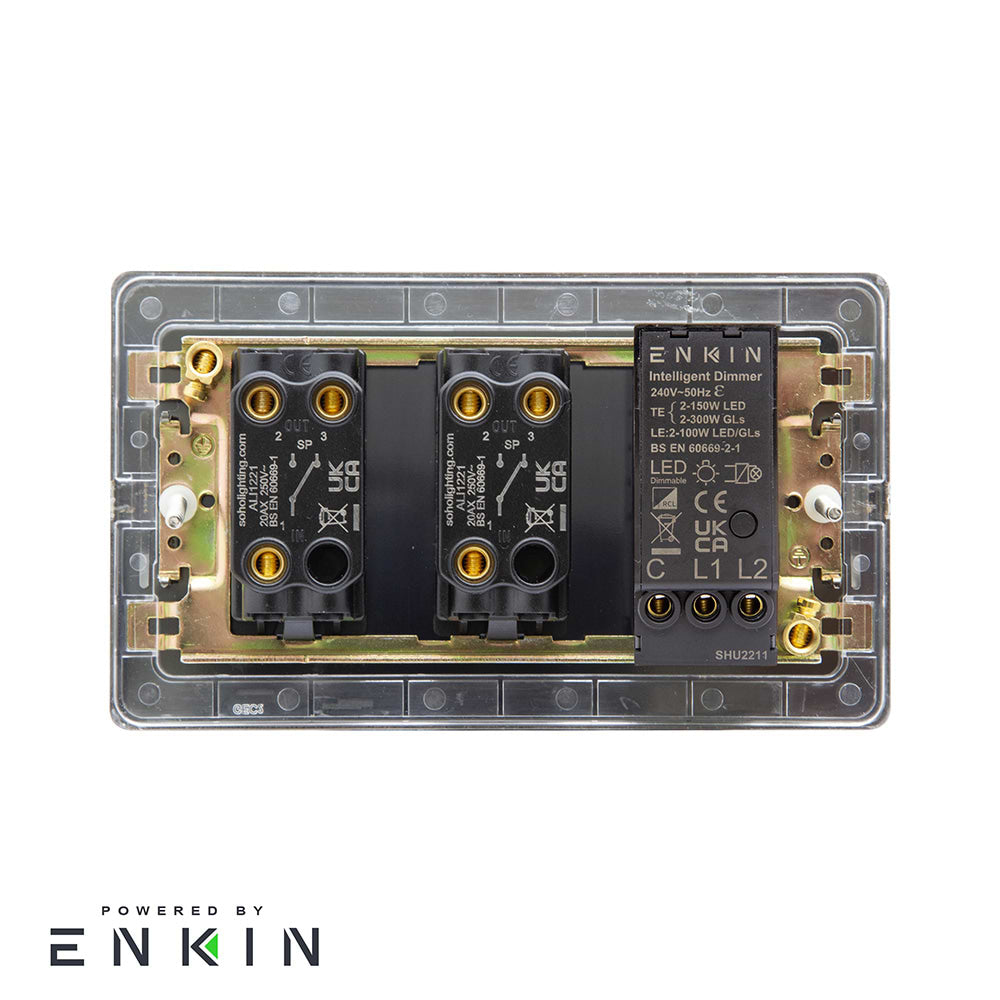 Soho Lighting Matt Black and Antique Brass 3 Gang Dimmer and Toggle switch combo (1x150W LED Dimmer 2x20A 2 Way Toggle)
