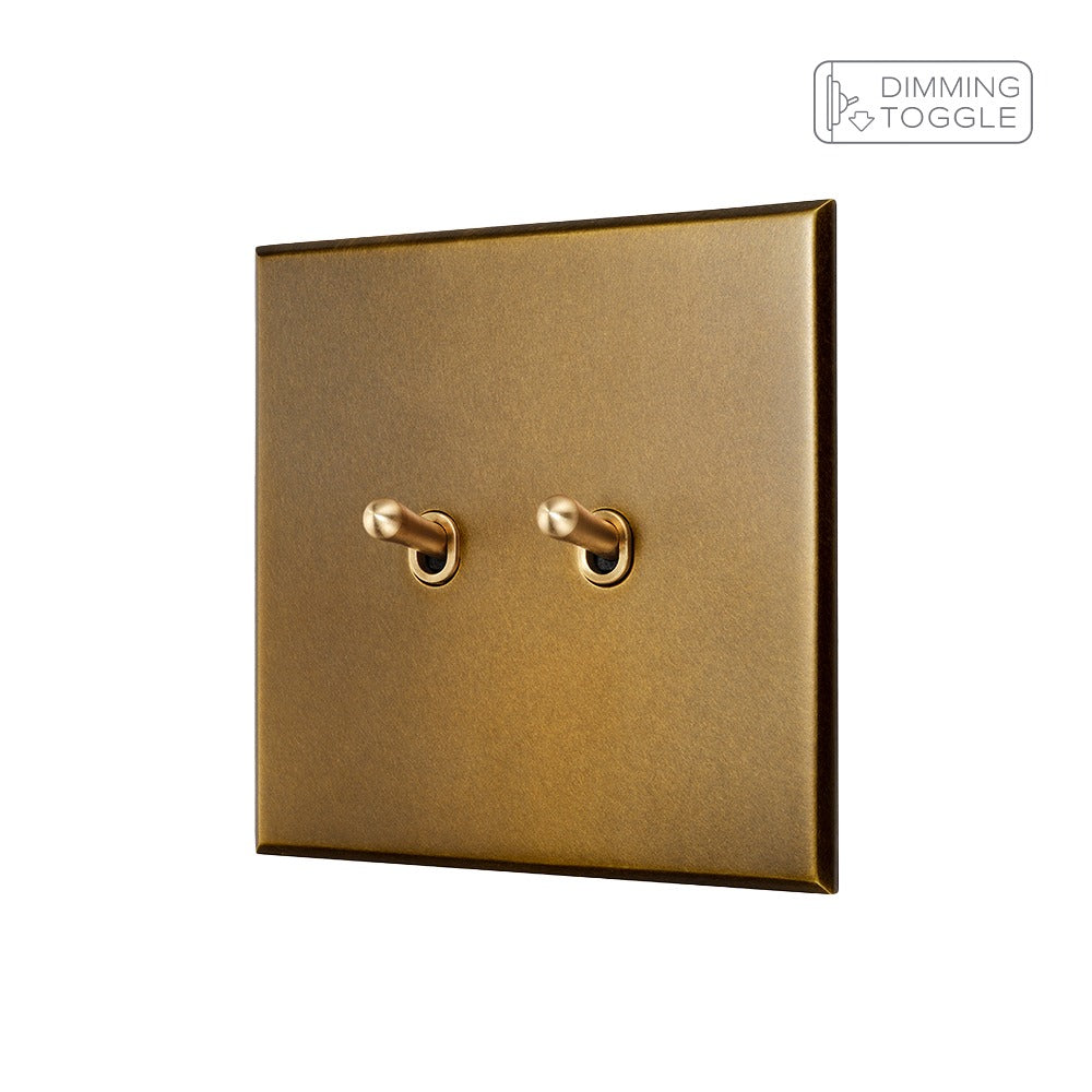 Aged Brass 2 Gang 2 Way Dimming Toggle Switch - The Palaces Collection
