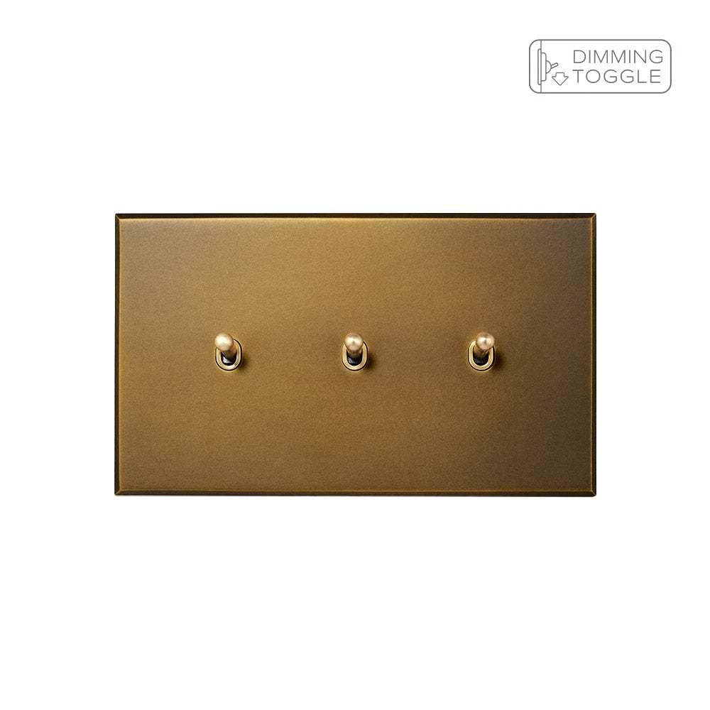 Aged Brass 3 Gang 2 Way Dimming Toggle Switch - The Palaces Collection
