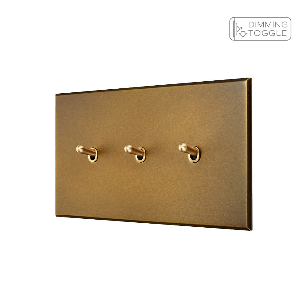 Aged Brass 3 Gang 2 Way Dimming Toggle Switch - The Palaces Collection