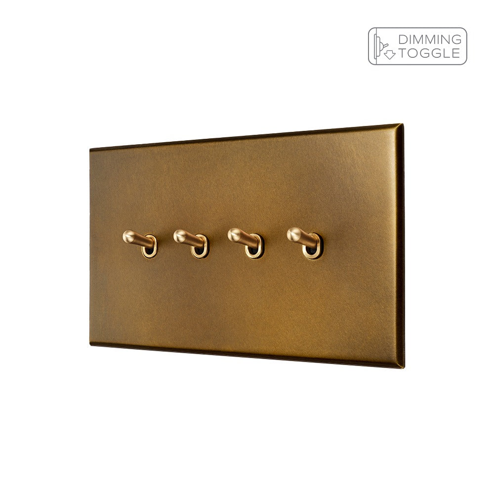 Aged Brass 4 Gang 2 Way Dimming Toggle Switch - The Palaces Collection