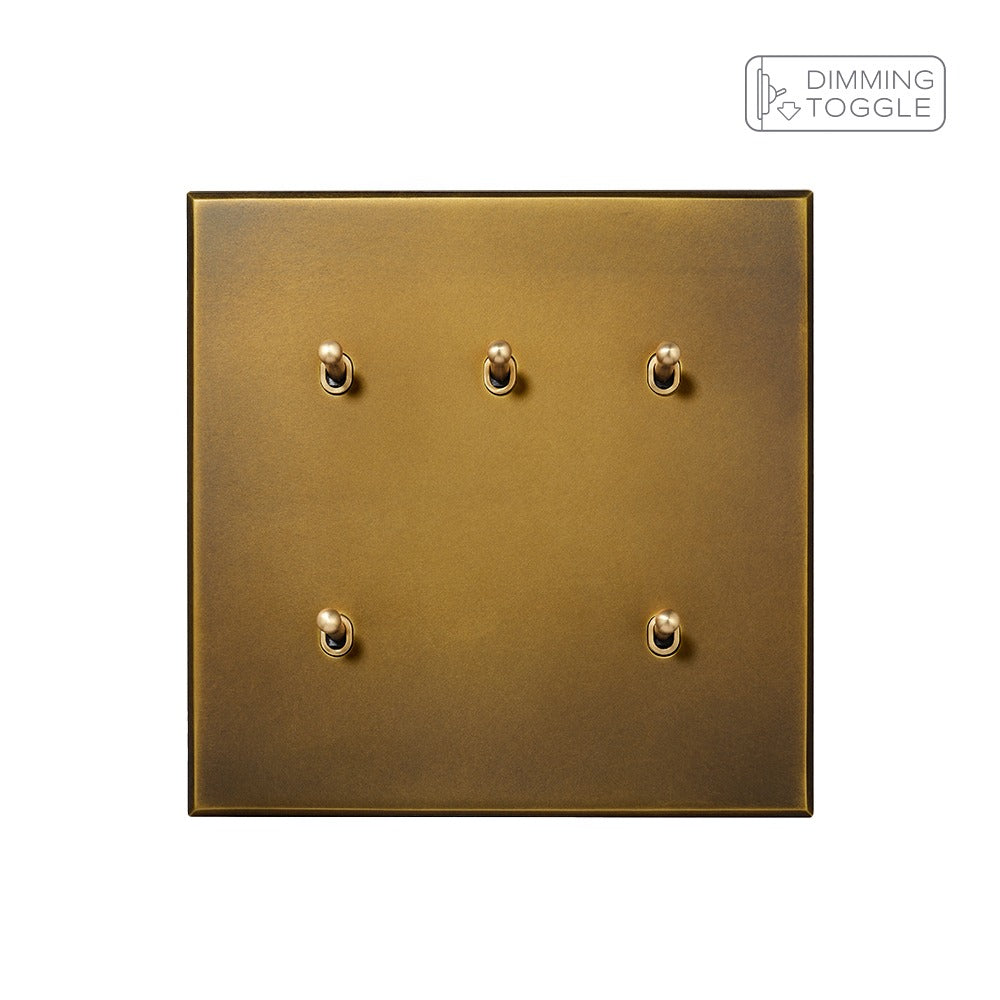 Aged Brass 5 Gang 2 Way Dimming Toggle Switch - The Palaces Collection