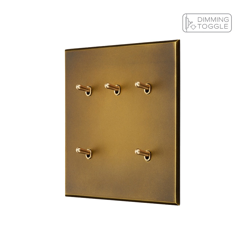 Aged Brass 5 Gang 2 Way Dimming Toggle Switch - The Palaces Collection