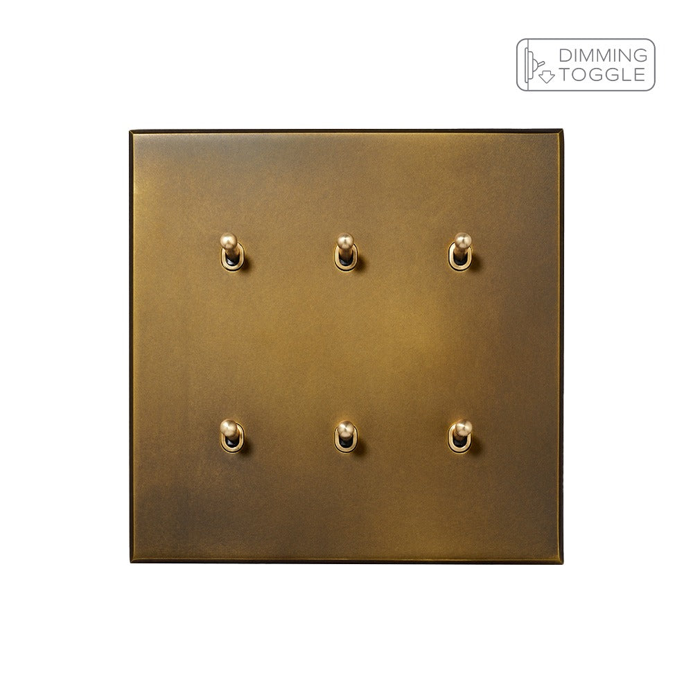 Aged Brass 6 Gang 2 Way Dimming Toggle Switch - The Palaces Collection