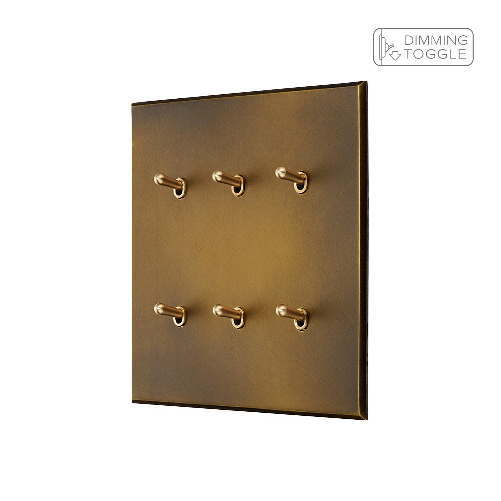 Aged Brass 6 Gang 2 Way Dimming Toggle Switch - The Palaces Collection