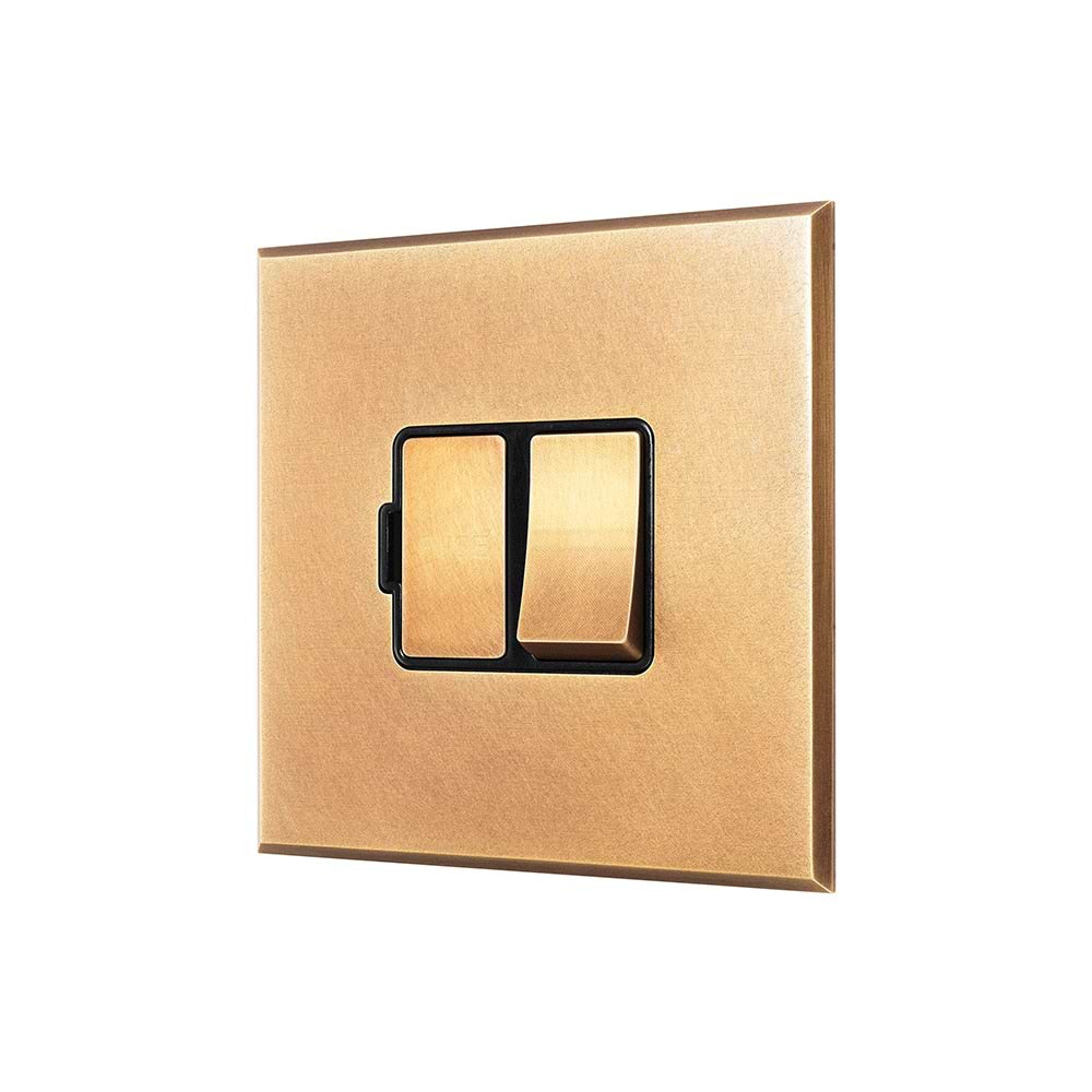 Natural Brass 13A Double Pole Switched Fused Spur with Black Insert  - The Palaces Collection