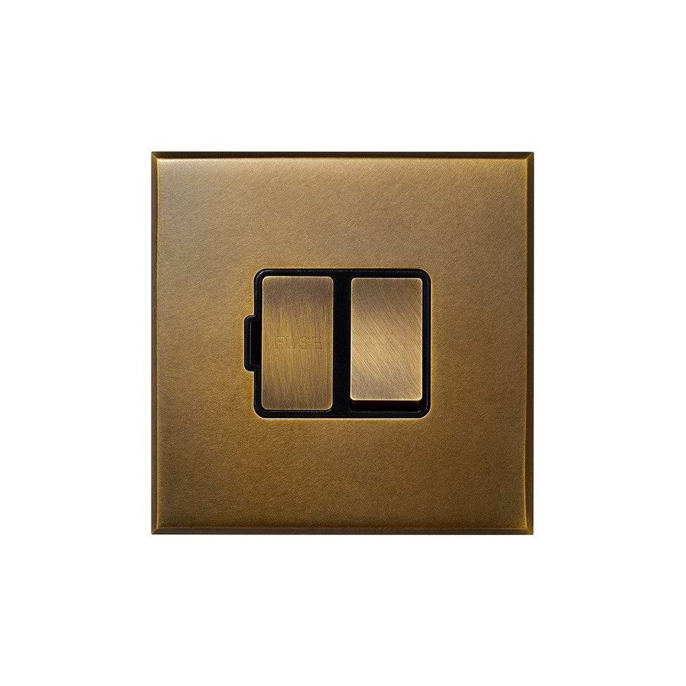 Aged Brass 13A Double Pole Switched Fused Spur with Black Insert  - The Palaces Collection