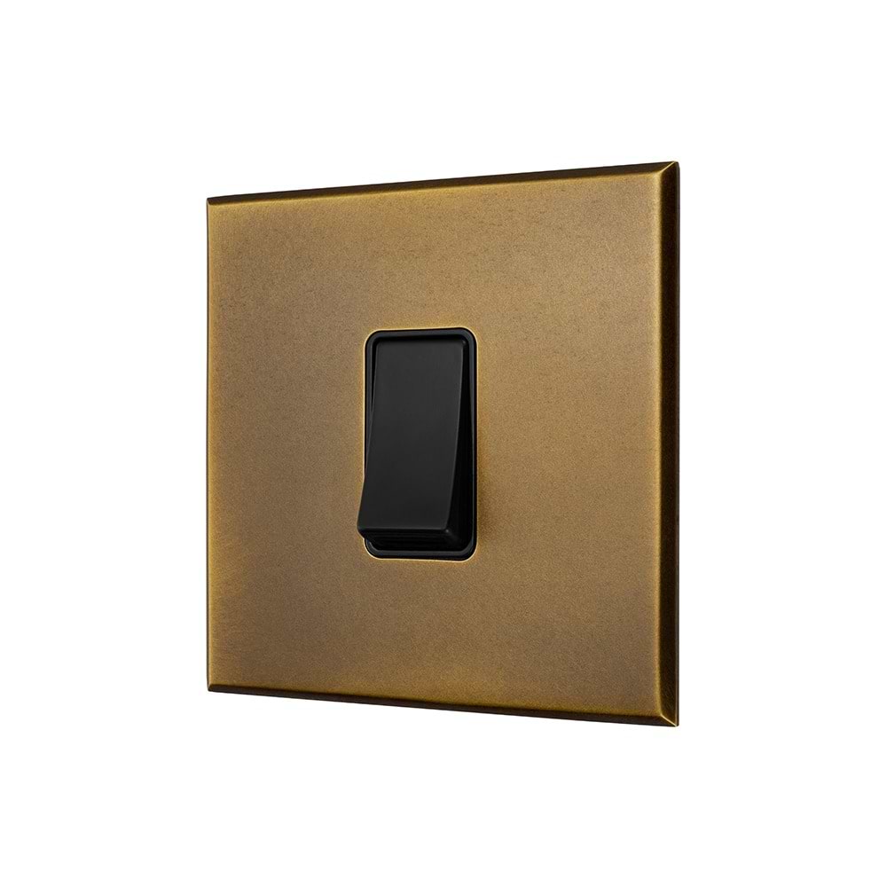 Aged Brass 1 Gang 45A Double Pole Switch - Single with Black Insert  - The Palaces Collection