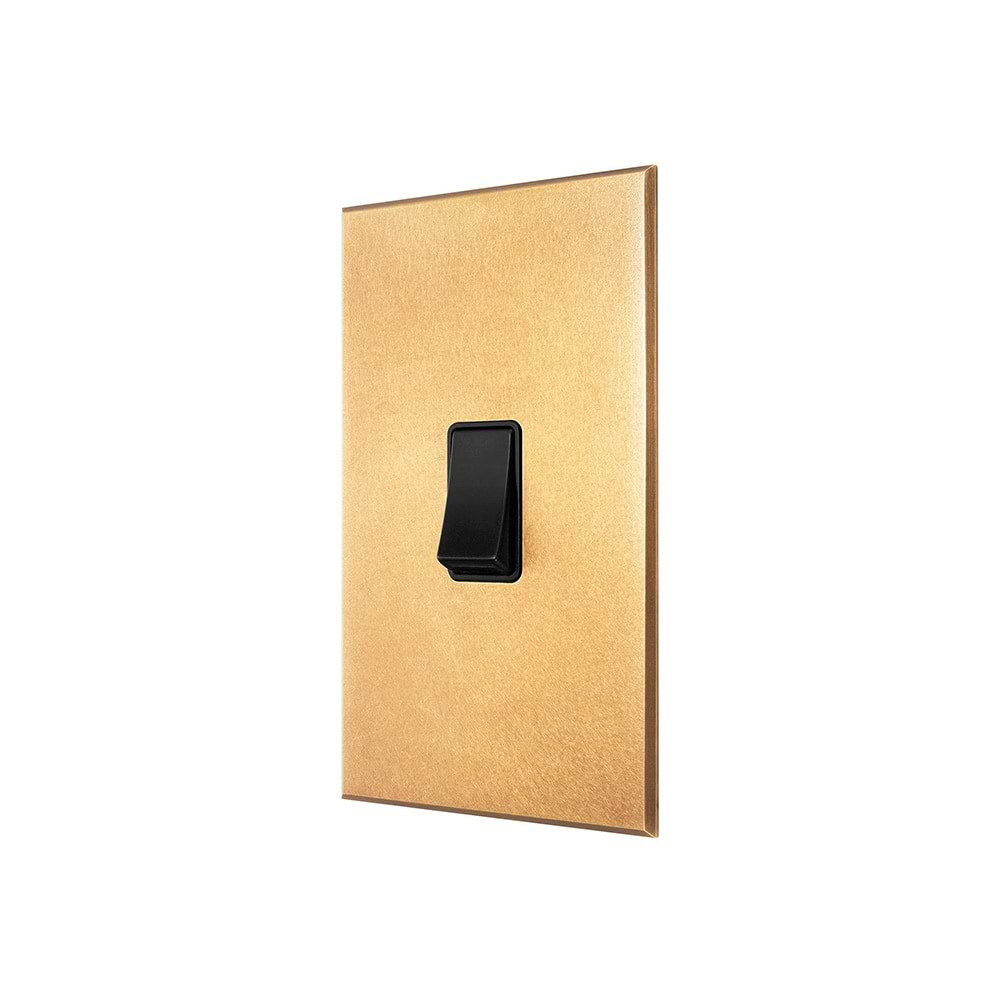 Natural Brass 1 Gang 45A Double Pole Switch - Large with Black Insert  - The Palaces Collection