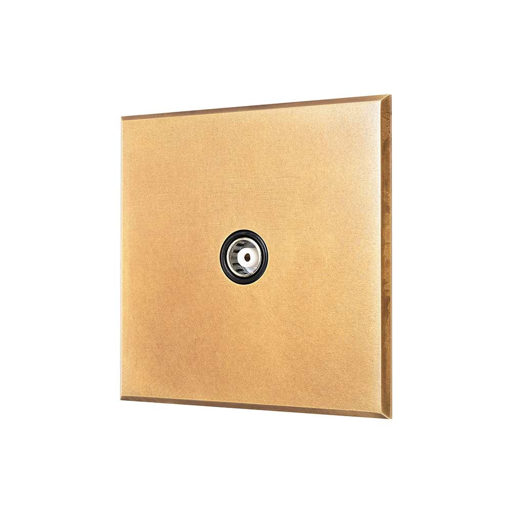 Natural Brass 1 Gang Coaxial TV Aerial Socket with Black Insert  - The Palaces Collection
