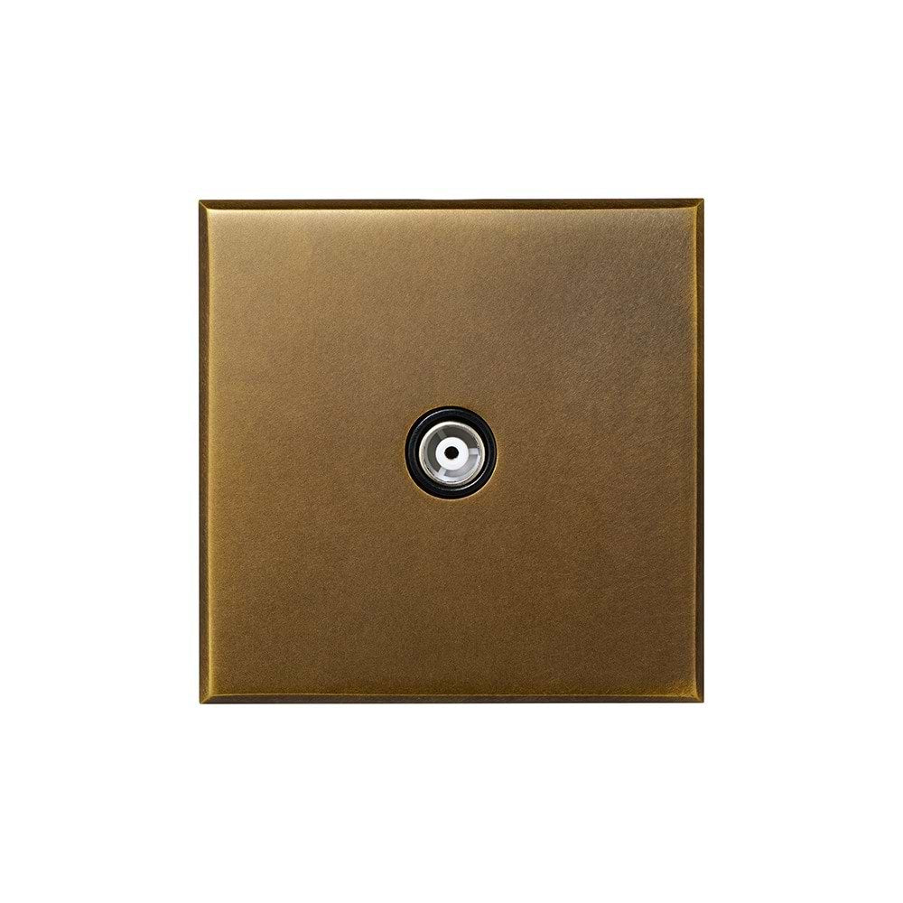Aged Brass 1 Gang Coaxial TV Aerial Socket with Black Insert  - The Palaces Collection