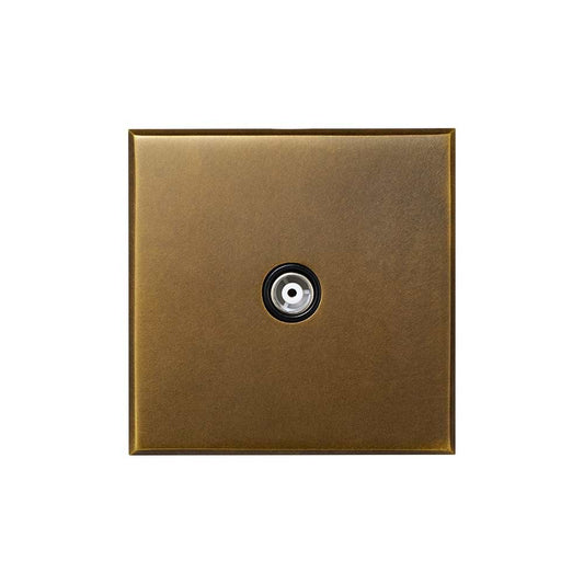 Aged Brass 1 Gang Coaxial TV Aerial Socket with Black Insert  - The Palaces Collection