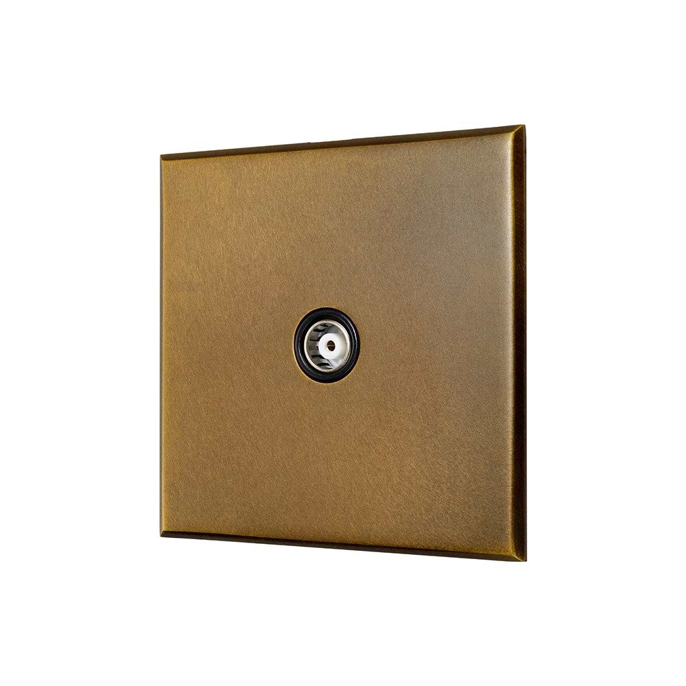Aged Brass 1 Gang Coaxial TV Aerial Socket with Black Insert  - The Palaces Collection