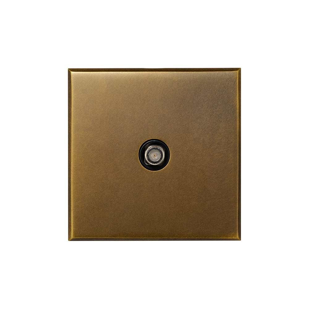Aged Brass 1 Gang Satellite Socket with Black Insert  - The Palaces Collection