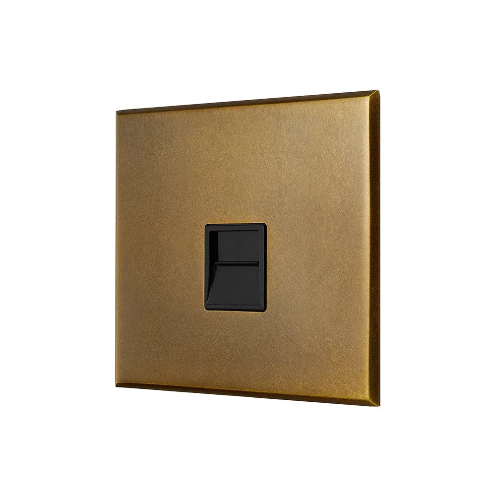 Aged Brass 1 Gang BT Master Telephone Socket with Black Insert  - The Palaces Collection