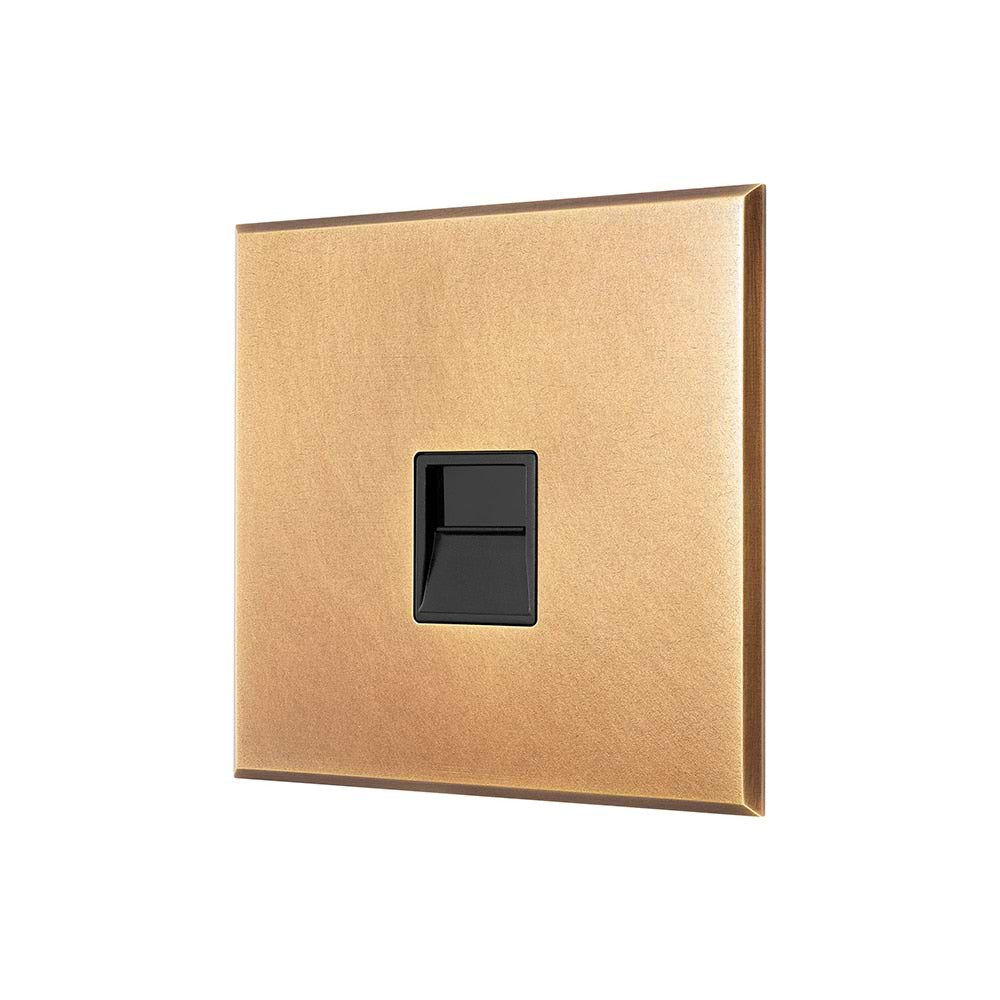Natural Brass 1 Gang BT Secondary Telephone Socket with Black Insert  - The Palaces Collection