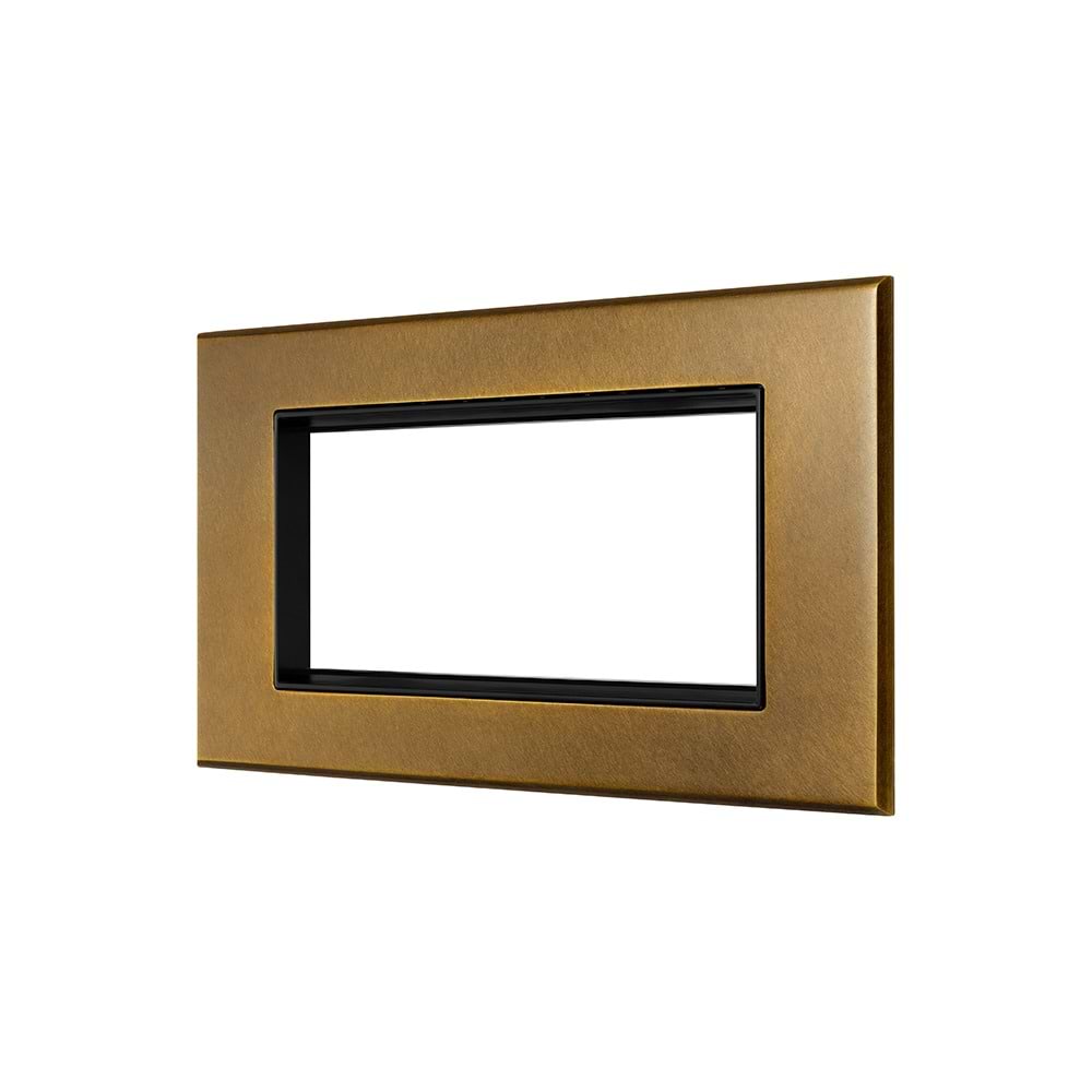 Aged Brass 4 x25mm EM Euro Module Wall Plate with Black Insert  - The Palaces Collection