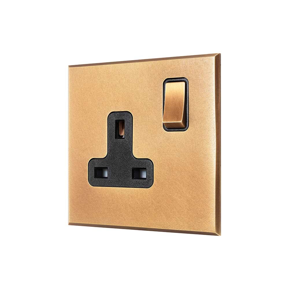 Natural Brass 1 Gang 13A Double Pole Switched Socket with Black Insert  - The Palaces Collection
