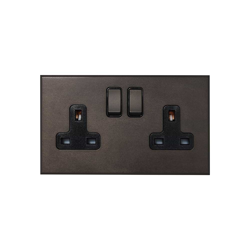 Heritage Bronze 2 Gang 13A Double Pole Switched Socket with Black Insert  - The Palaces Collection