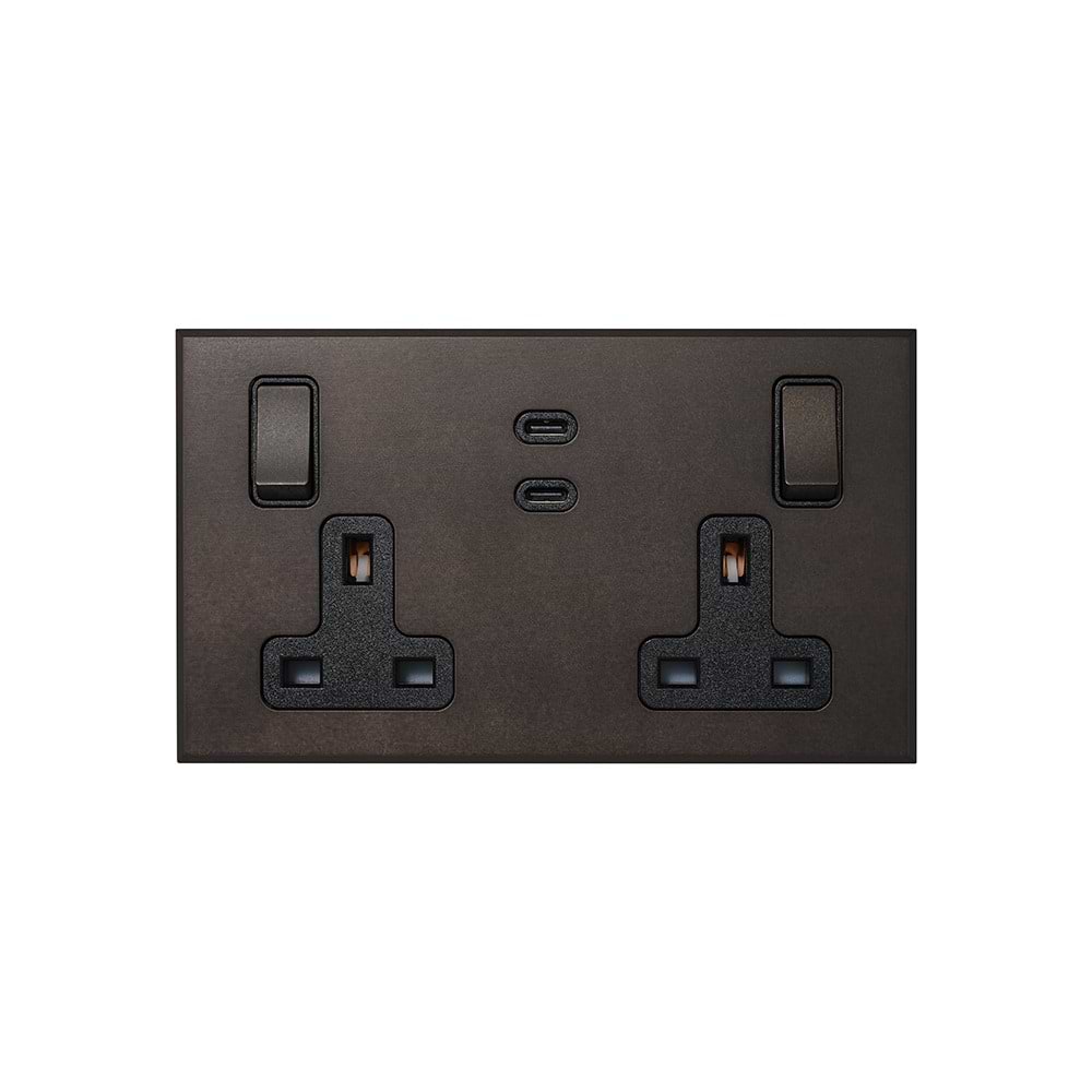 Heritage Bronze 2 Gang 13A Switched Socket 65W Max PD C+C USB Charging with Black Insert  - The Palaces Collection