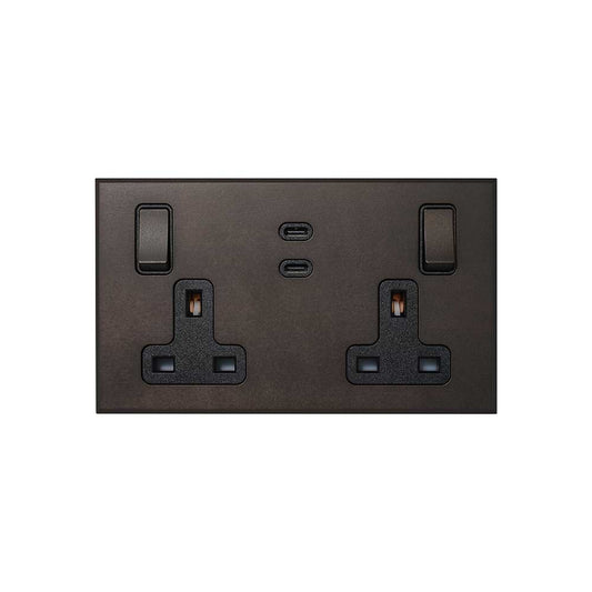 Heritage Bronze 2 Gang 13A Switched Socket 65W Max PD C+C USB Charging with Black Insert  - The Palaces Collection
