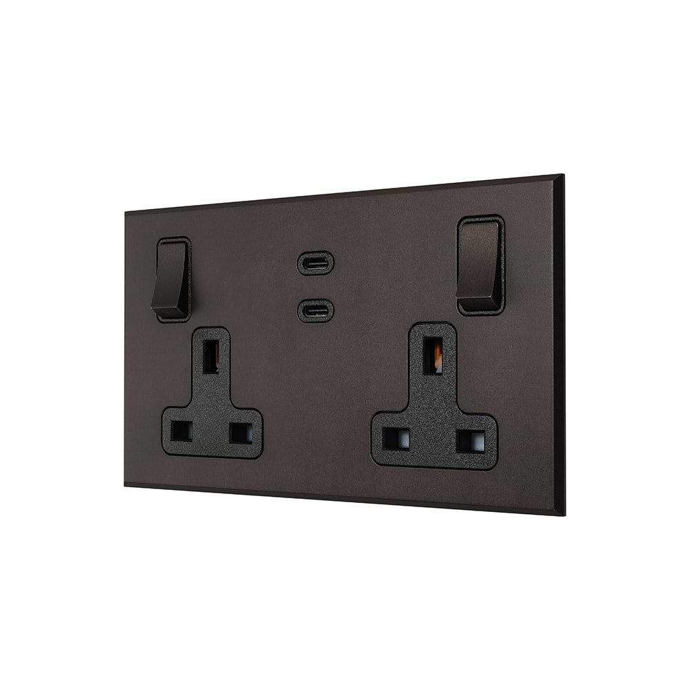 Heritage Bronze 2 Gang 13A Switched Socket 65W Max PD C+C USB Charging with Black Insert  - The Palaces Collection