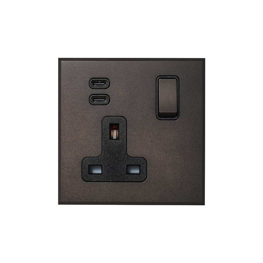 Heritage Bronze 1 Gang 13A Double Pole Switched Socket 3.1A Type C+C USB Charging with Black Insert  - The Palaces Collection