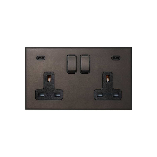 Heritage Bronze 2 Gang 13A Double Pole Switched Socket 4.8A Type C+C USB Charging with Black Insert  - The Palaces Collection