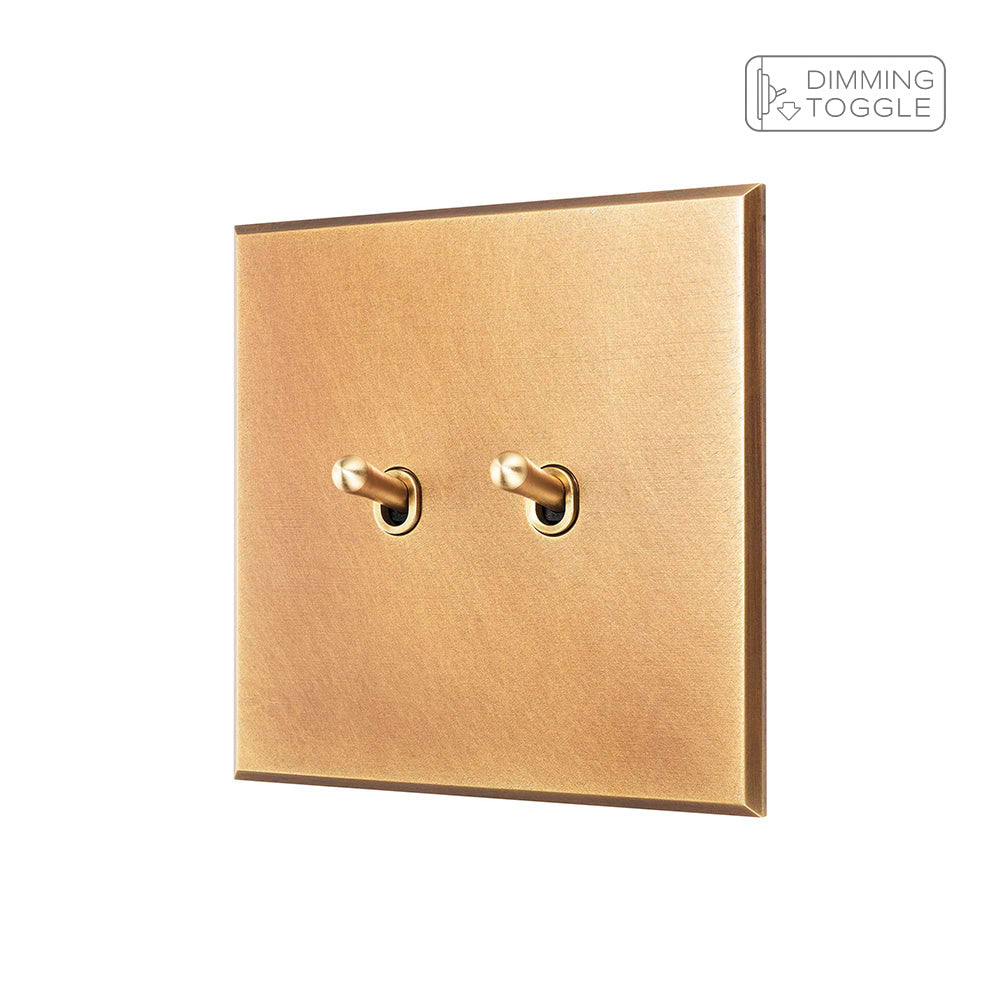 Natural Brass 2 Gang 2 Way Dimming Toggle Switch - The Palaces Collection