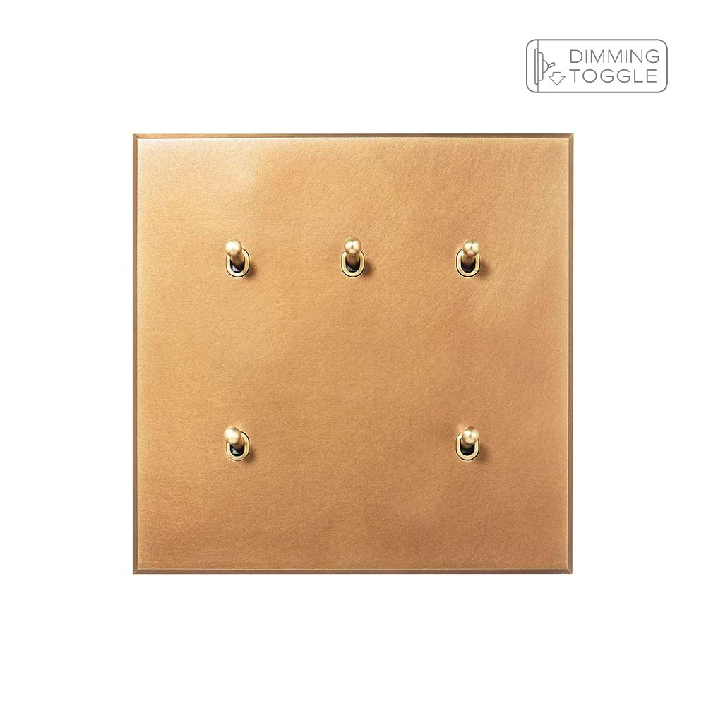 Natural Brass 5 Gang 2 Way Dimming Toggle Switch - The Palaces Collection