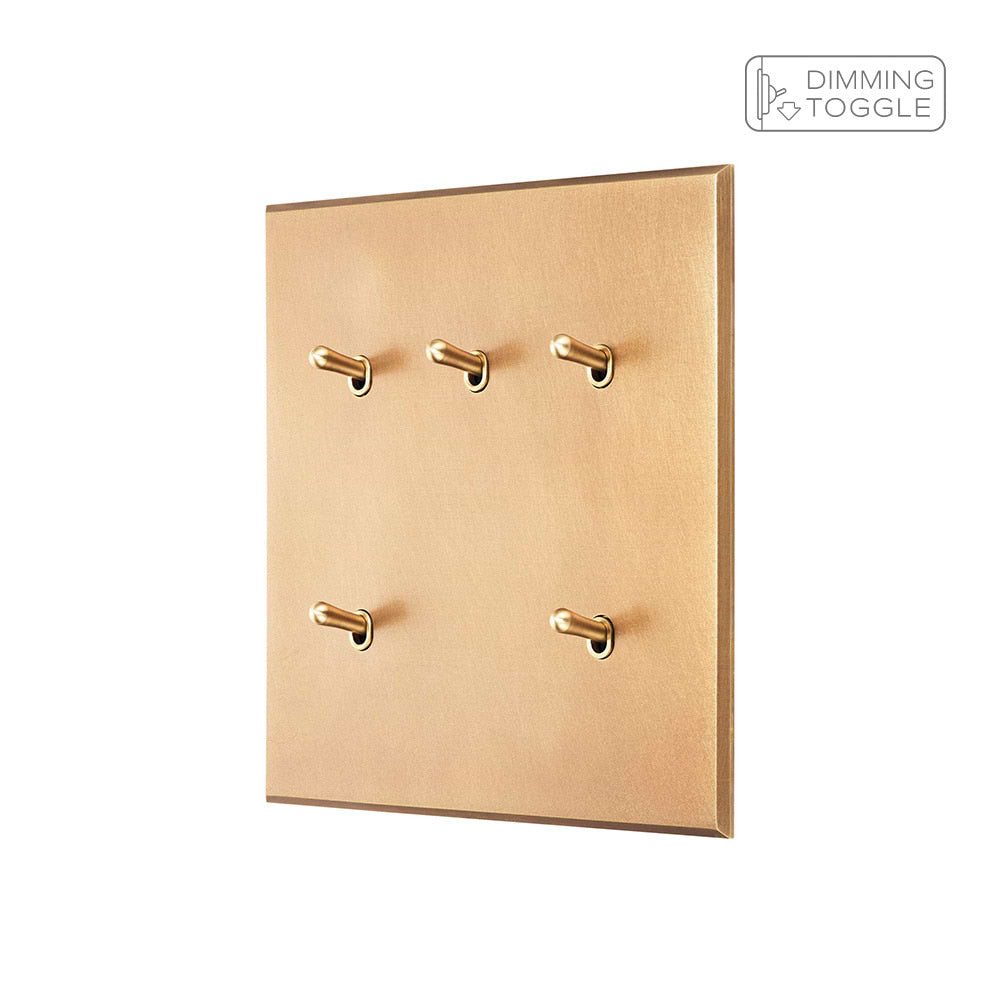 Natural Brass 5 Gang 2 Way Dimming Toggle Switch - The Palaces Collection