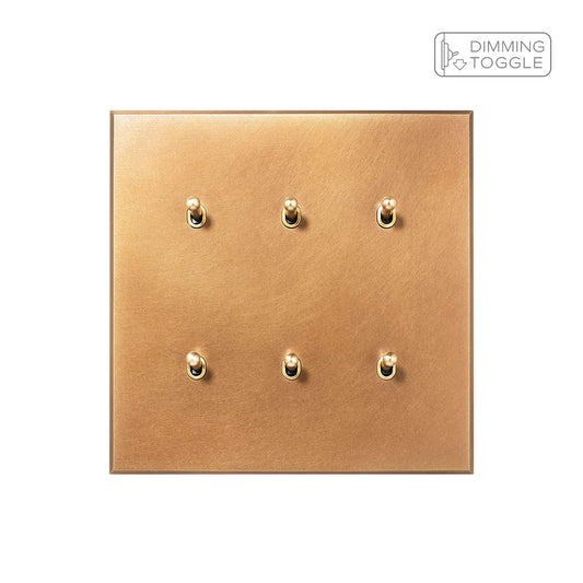 Natural Brass 6 Gang 2 Way Dimming Toggle Switch - The Palaces Collection
