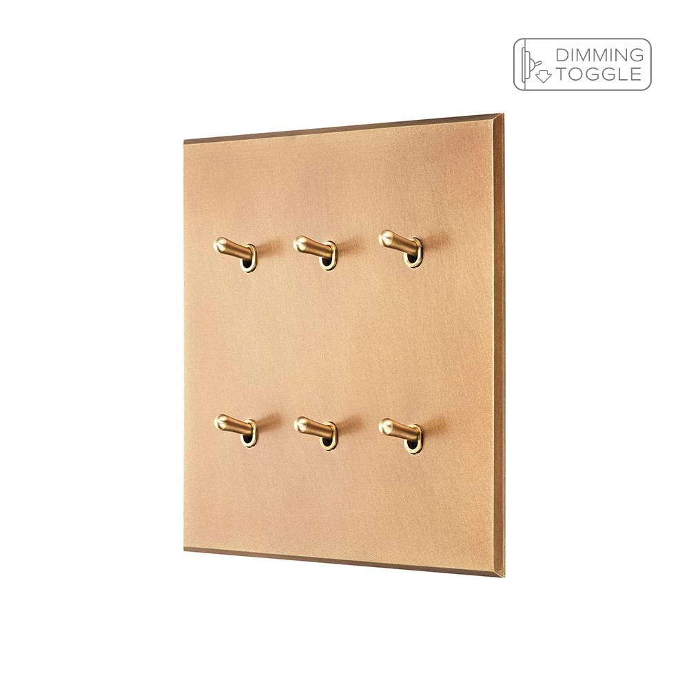 Natural Brass 6 Gang 2 Way Dimming Toggle Switch - The Palaces Collection