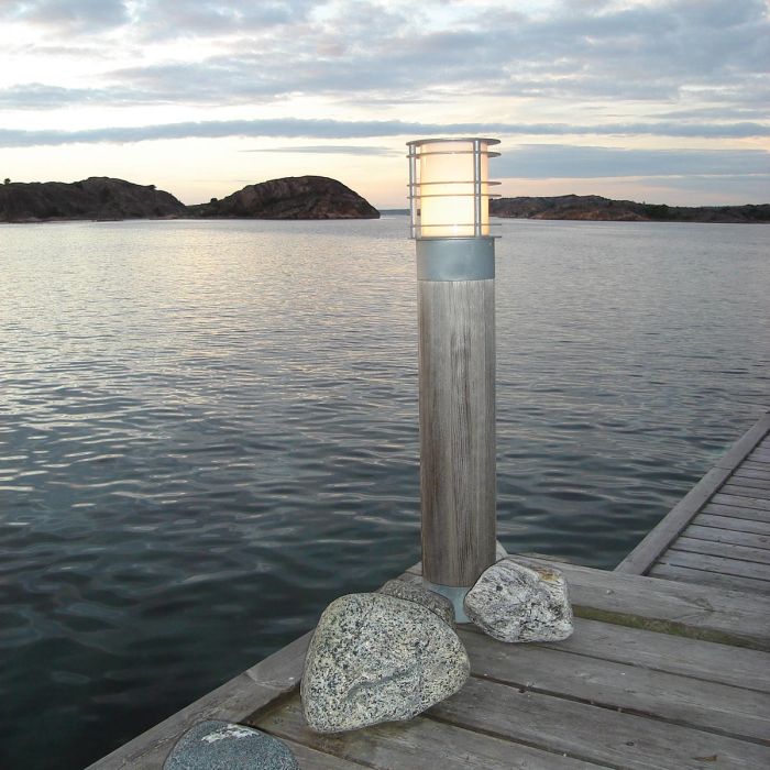 Stockholm 1 Light Large Bollard Natural Wood & Galvanised