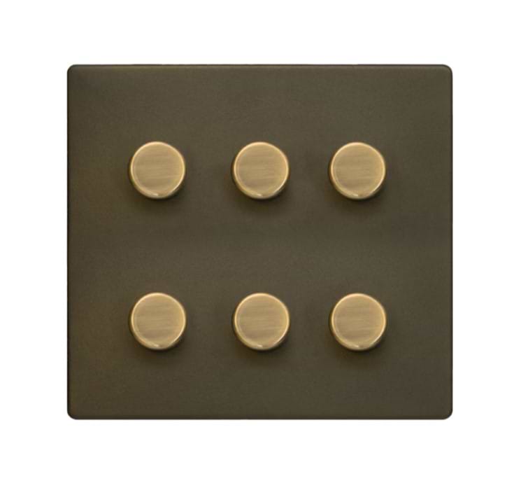The Eton Collection Bronze Flat Plate 6 Gang 2-Way Intelligent Dimmer 150W LED (300W Halogen/Incandescent)