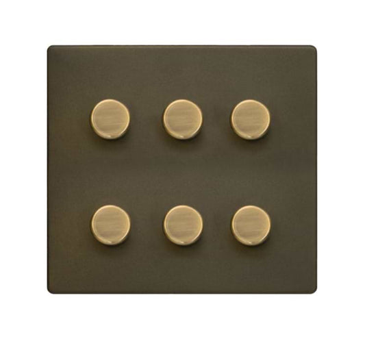 The Eton Collection Bronze Flat Plate 6 Gang 2-Way Intelligent Dimmer 150W LED (300W Halogen/Incandescent)